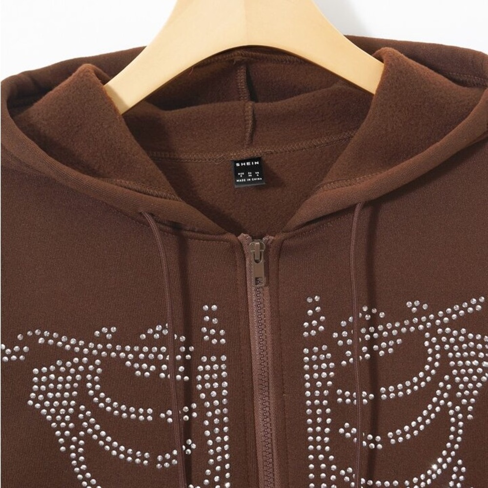 SHEIN Brown Rhinestone Skeleton Hoodie - Picture 3 of 3